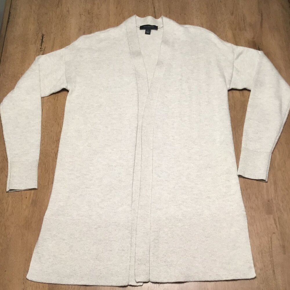 Ann Taylor Cream Open-Front Long Cardigan Sweater